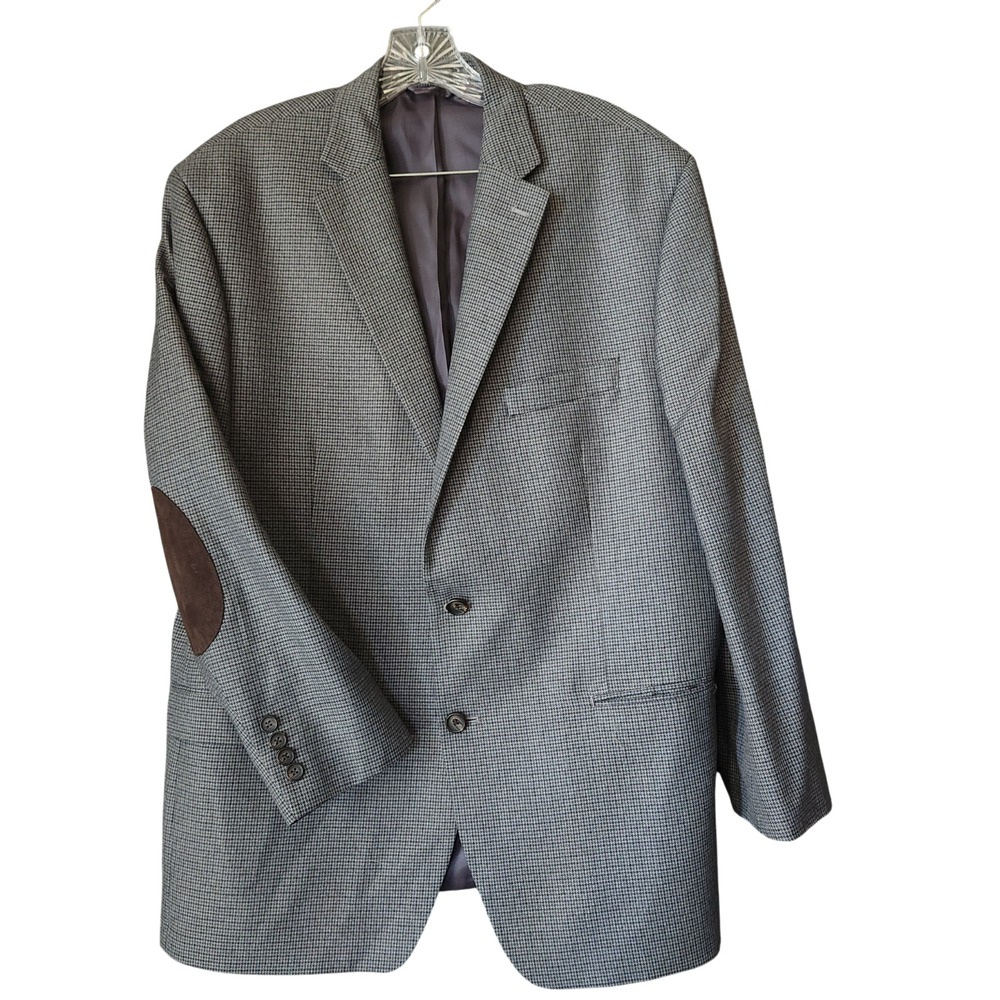 Lauren Ralph Lauren Blazer Mens 46R Gray Herringbone Wool Elbow Patch Sport Coat